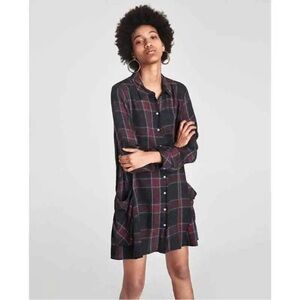 Zara Plaid Mini Shirt Dress with Pockets Size Small